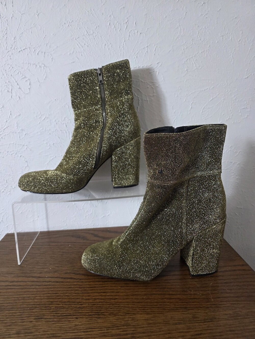 Steve Madden Goldie Gold Glitter Ankle Boots Chunky Block Heel Booties Size 10M